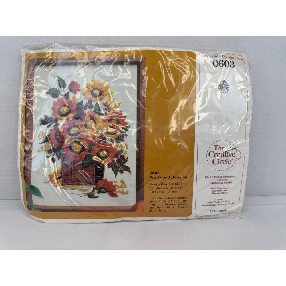 Vintage The Creative Circle Wildwood Bouquet Crewel Kit 0603 Bob Shafor 1982